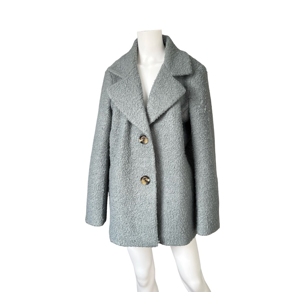 Sam Edelman Solid Teddy Coat Blue Knit Notch Collar Womens Size Large L